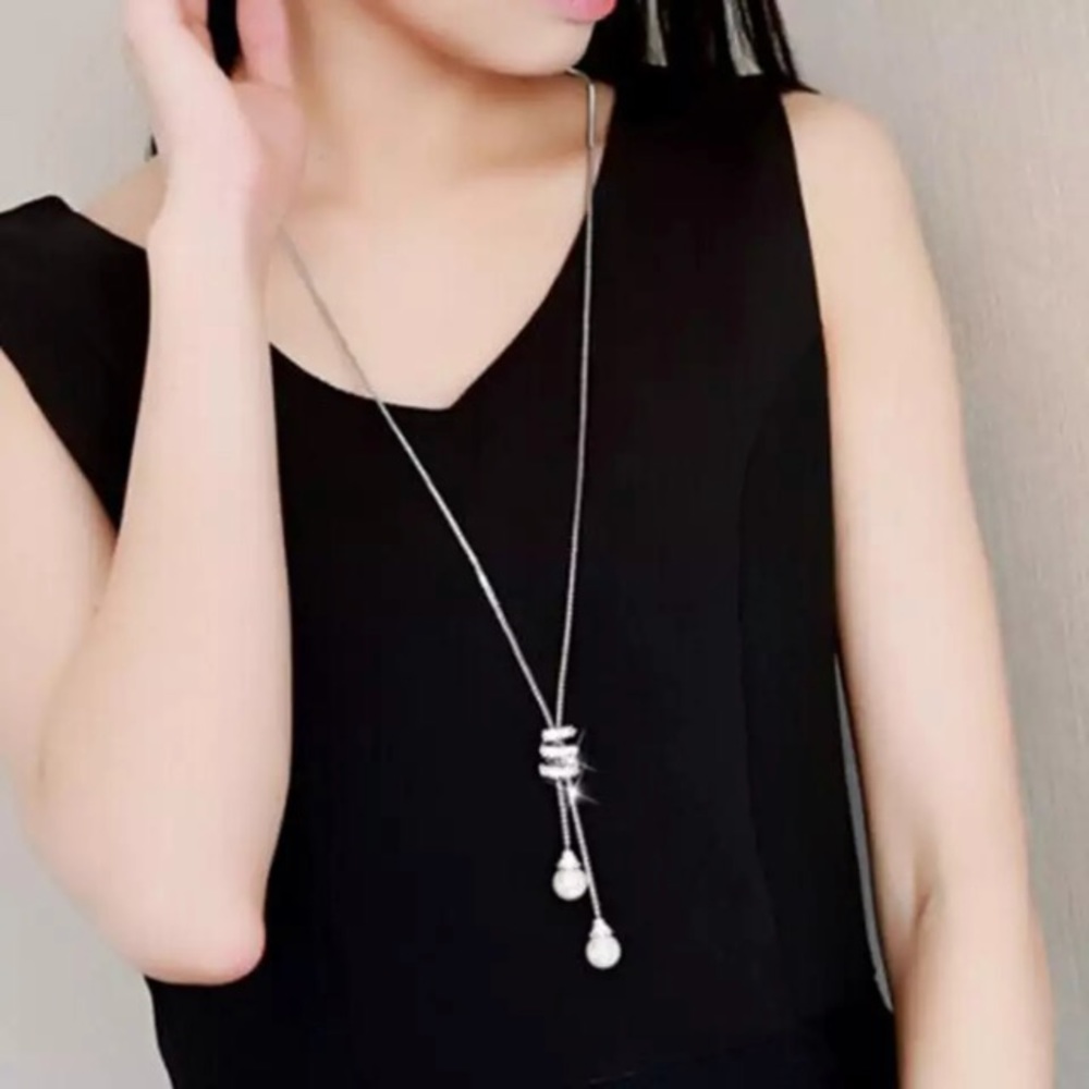 NEW!๐๐LONG PEARL LOOK CRYSTAL NECKLACE!๐๐LOVE! - Picture 2 of 15
